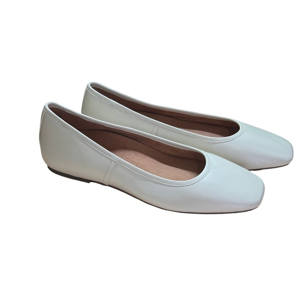 Vionic Orinda Flats 9.5 Narrow Off White Leather Square Toe Orthotic Comfort